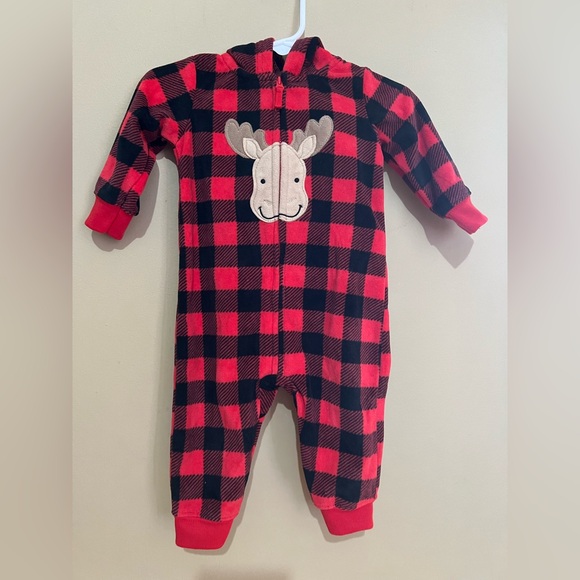 Carter's Red and Black Plaid Moose Footie - Picture 1 of 4